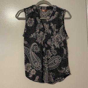 SJS Womens Sleeveless Paisley Print Button Down Top Size Petite S Black
